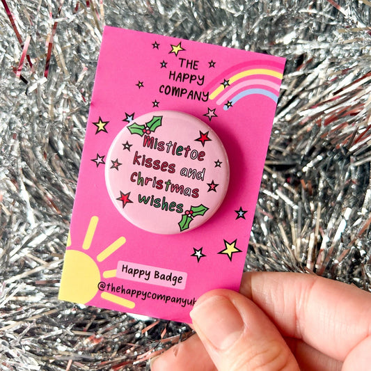 Mistletoe Kisses Pin Badge