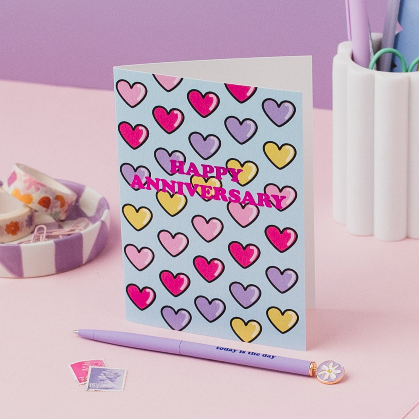 Colourful Heart Anniversary Card