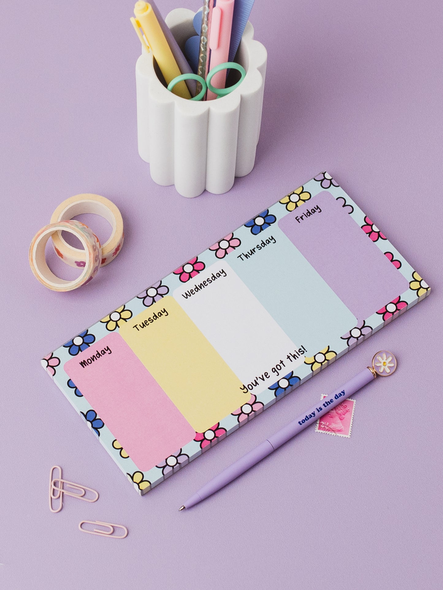 Cute Flower Print Weekday Notepad