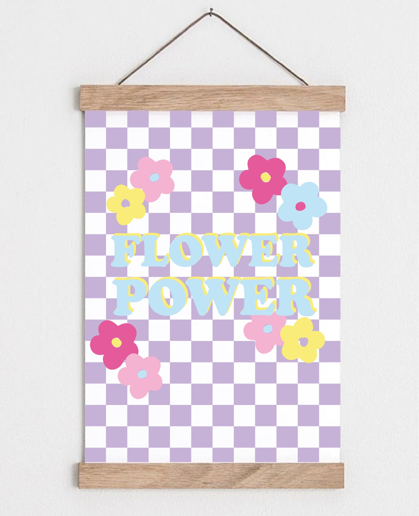 Flower Power lilac Checker Wall Art Print