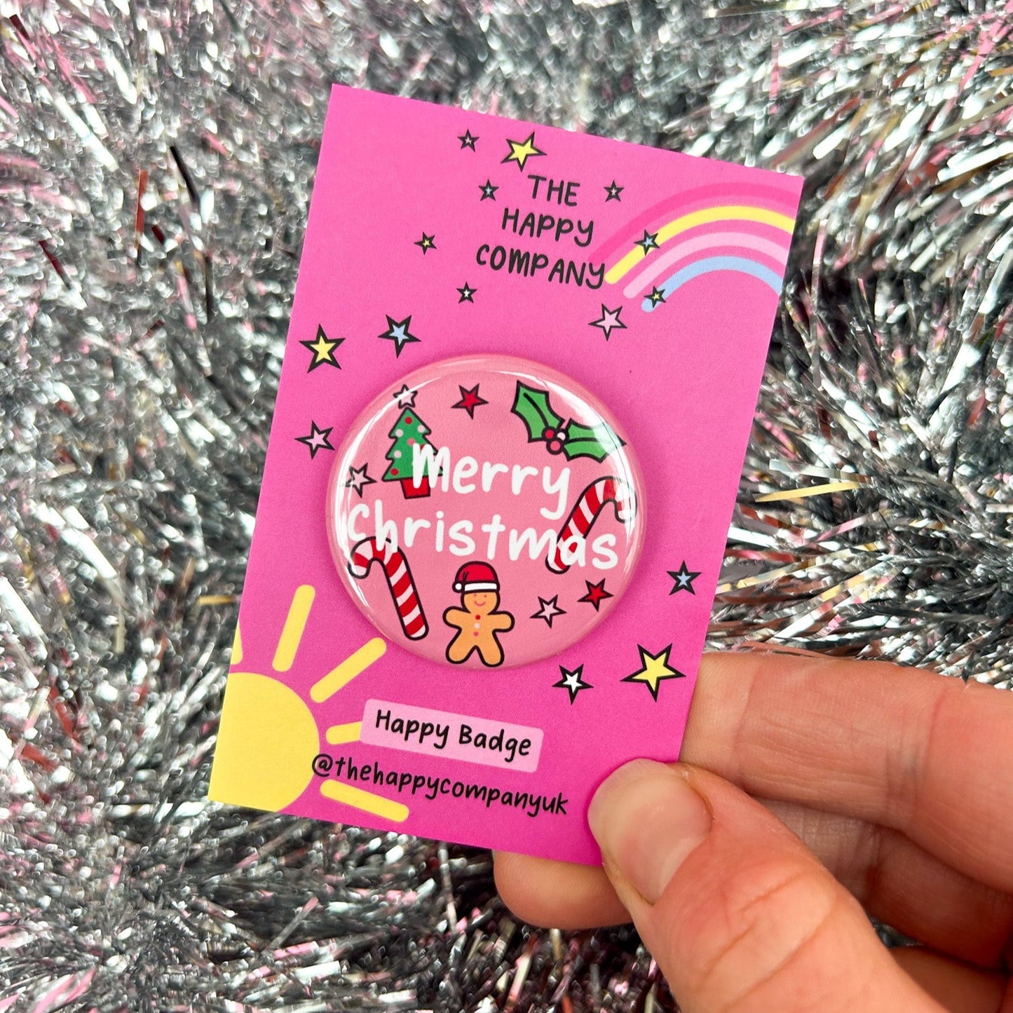 Merry Christmas Pink Doodle Pin Badge