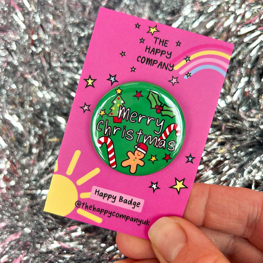 Merry Christmas Green Pin Badge