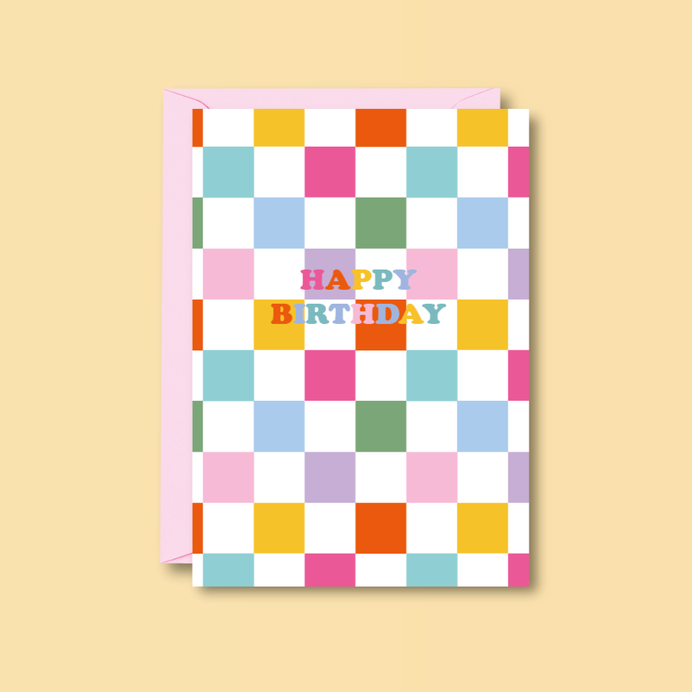 Colourful Check Happy Birthday Card
