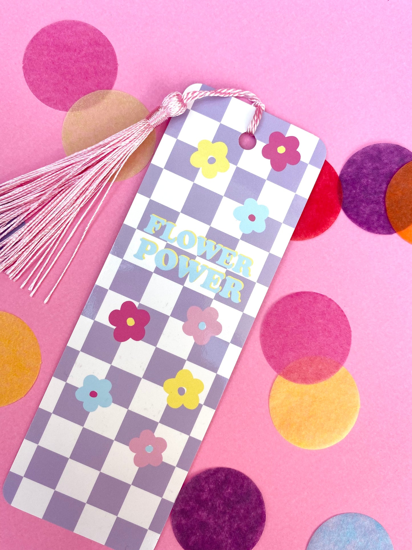 Flower Power Lilac Check Tassel Bookmark