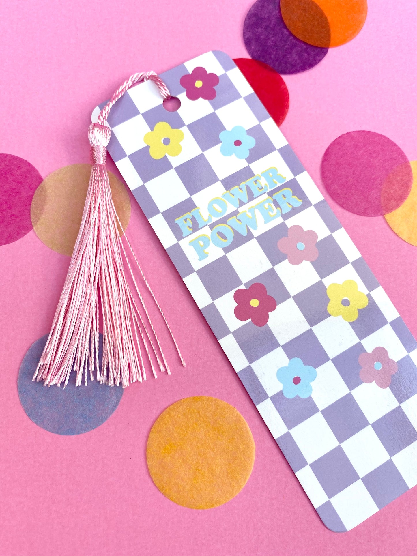 Flower Power Lilac Check Tassel Bookmark