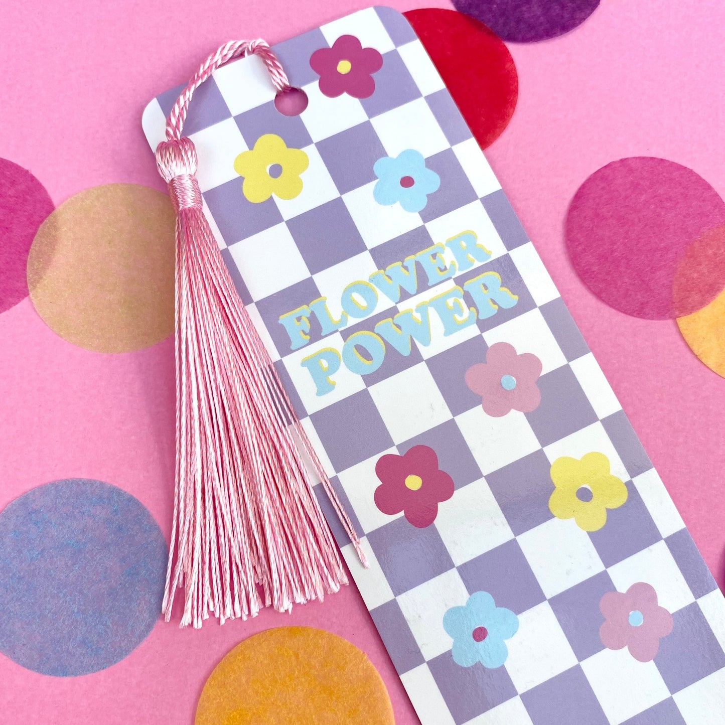 Flower Power Lilac Check Tassel Bookmark
