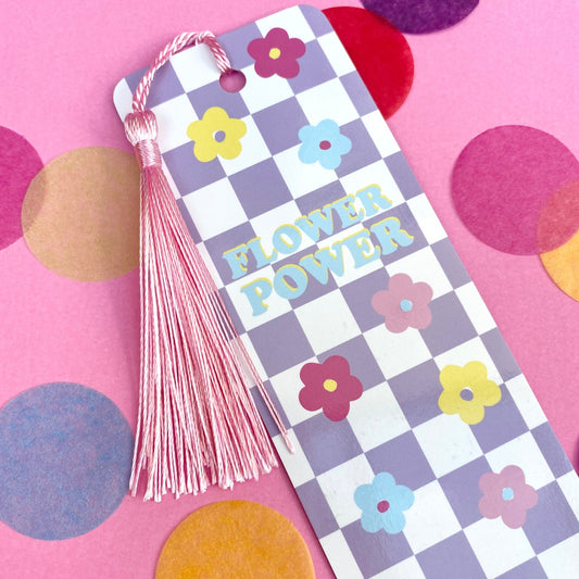 Flower Power Lilac Check Tassel Bookmark