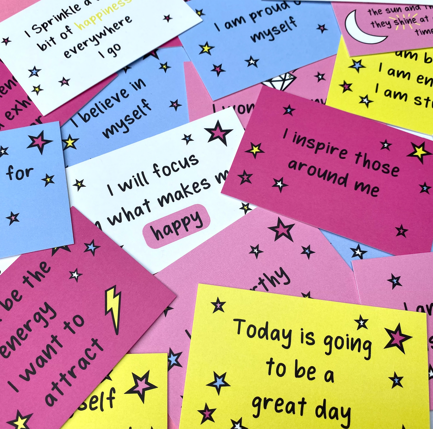 Pink Fun Girls Happiness and Positive Affirmation Cards Kids