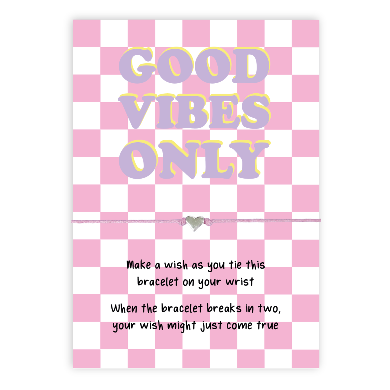 Good Vibes Only Pink Check Wish Bracelet