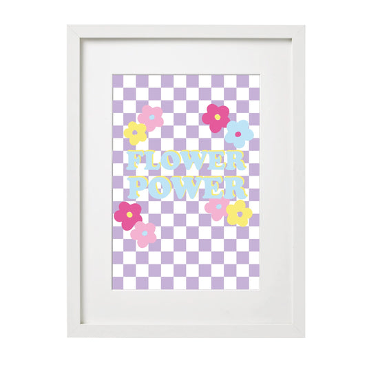 Flower Power lilac Checker Wall Art Print